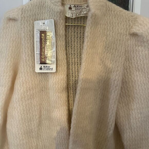 Alafoss | Vintage 90s Icewool Iceland Cream Mohair Puff-Sleeve Cardigan NWT | L - Picture 2 of 8
